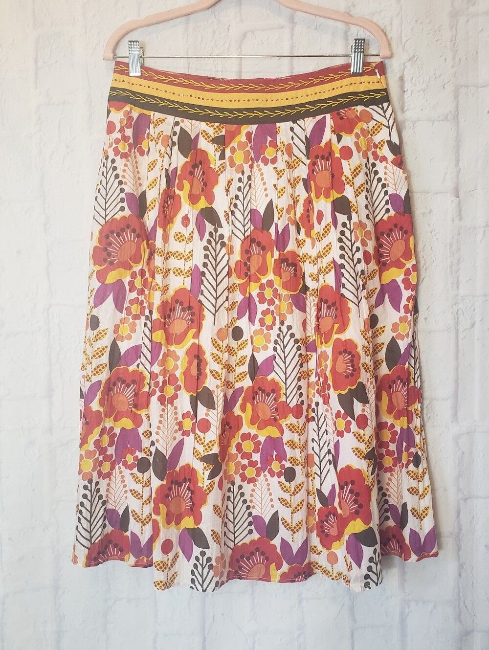 MYSTERY Made In India Floral Skirt Embroidered Sequins Medium BOHO